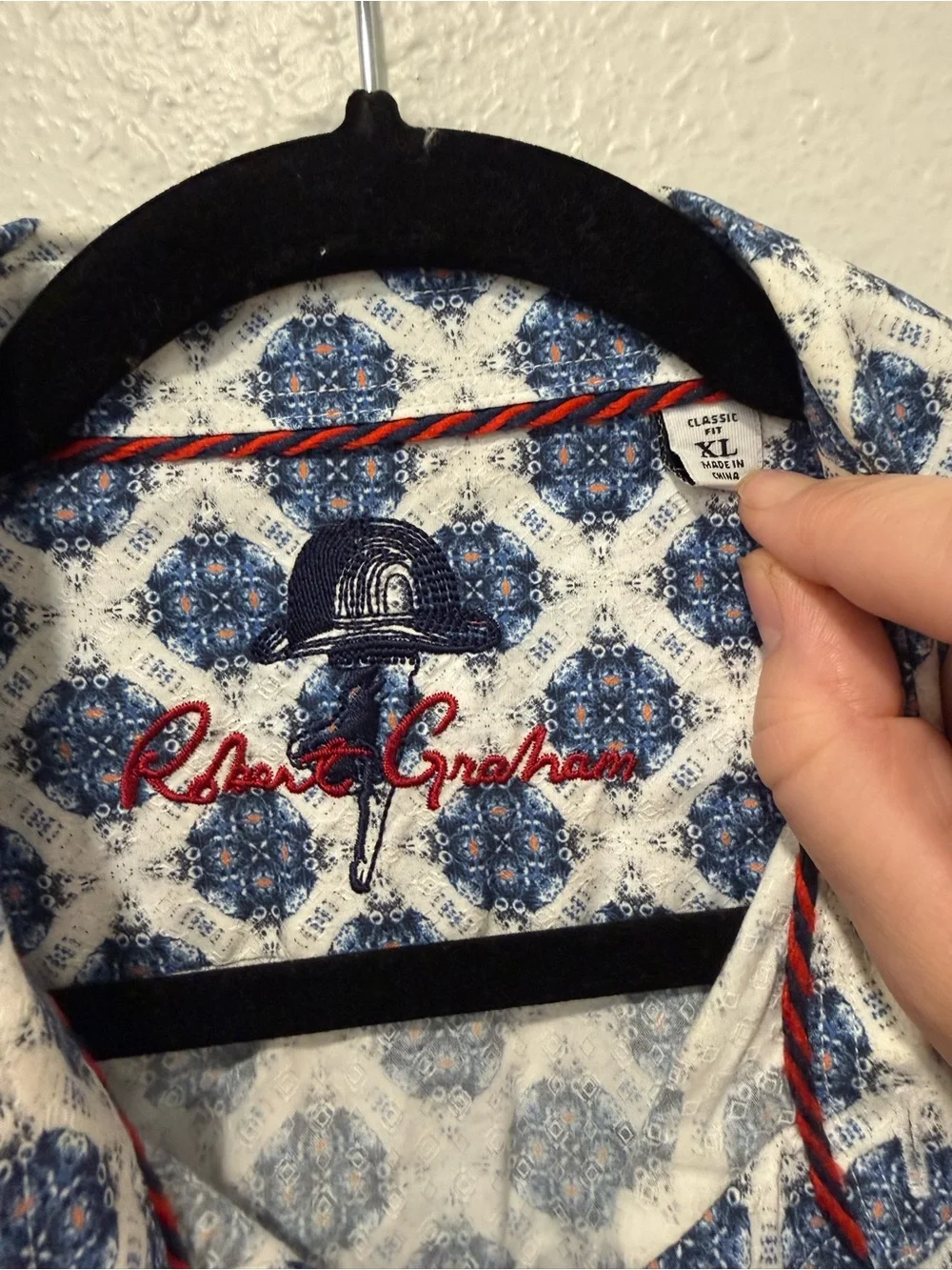 Robert Graham Men’s XL Classic Fit Blue White Geometric Print Button Front Shirt